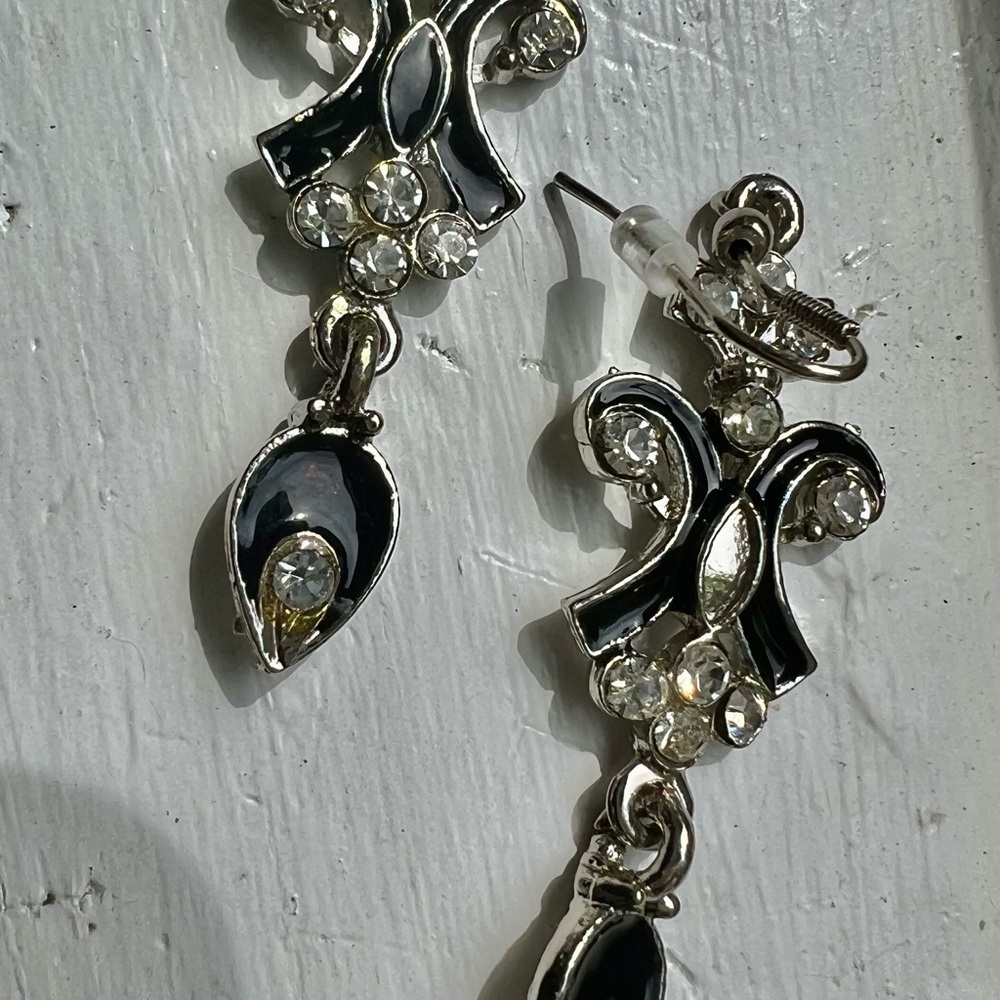 Elegant Silver and Black Dangle Earrings